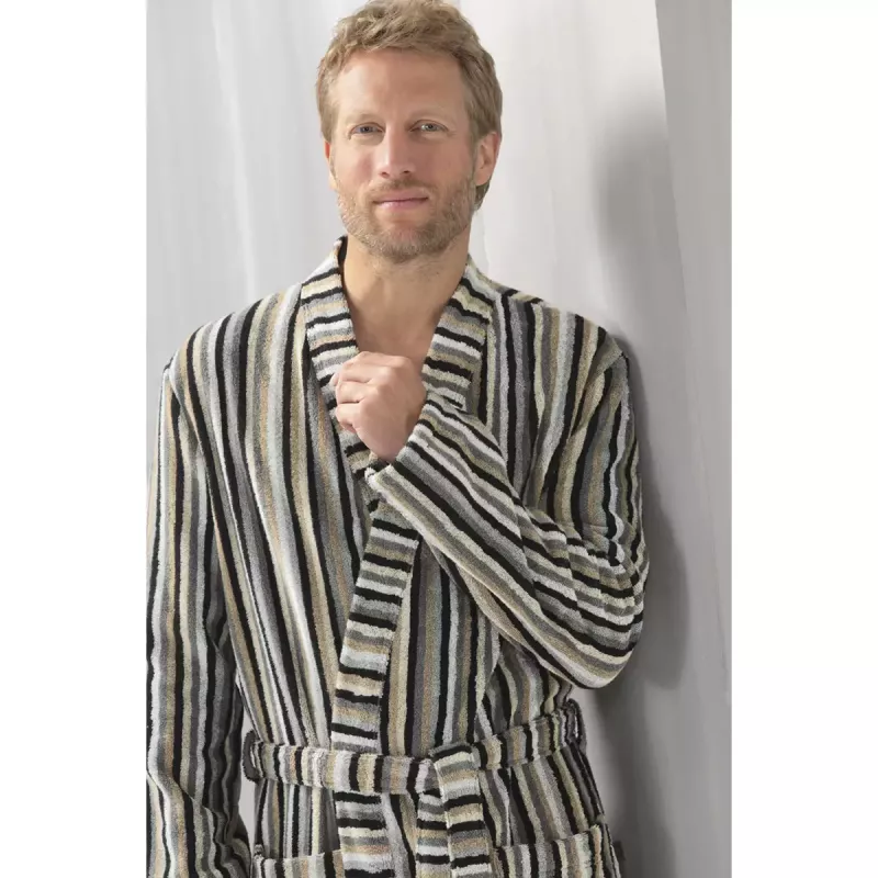 Herr Kimono Morgonrock Mönstrad Kieselgrå