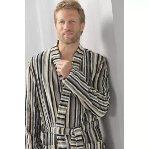 Herr Kimono Morgonrock Mönstrad Kieselgrå