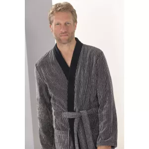 Herr Kimono Morgonrock Natur-svart Mönstrad