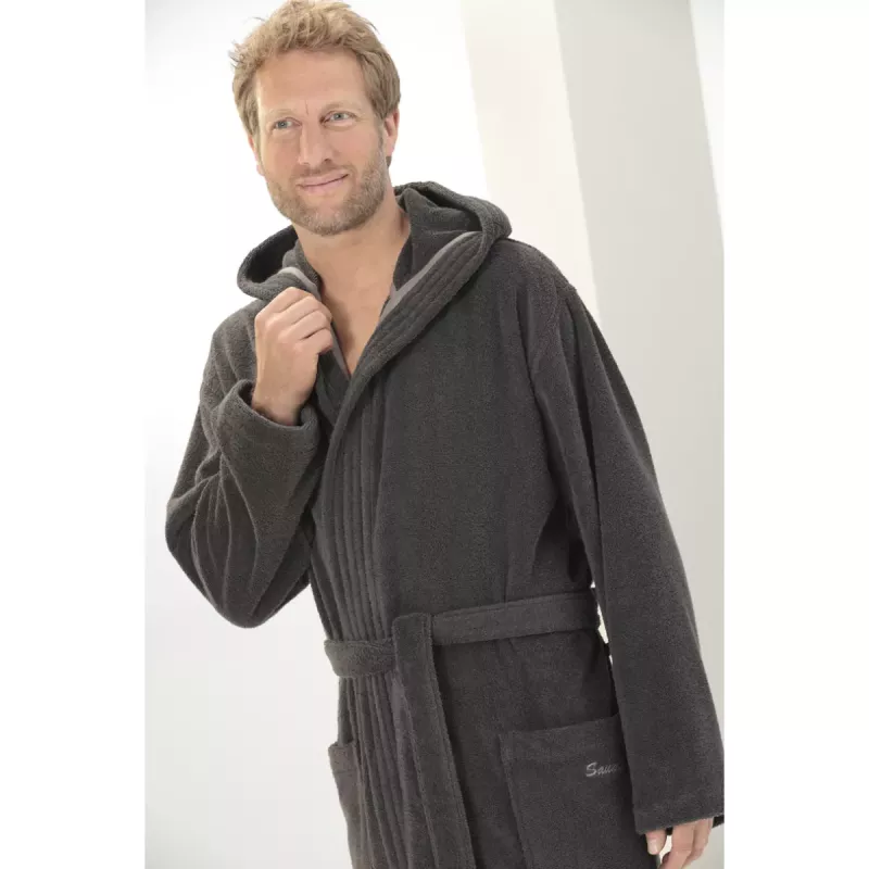 Herr Morgonrock med Huva Basaltgrå