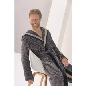 Men’s Patterned Hooded Bathrobe Natural-Black