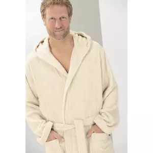 Men’s Hooded Bathrobe Natural White