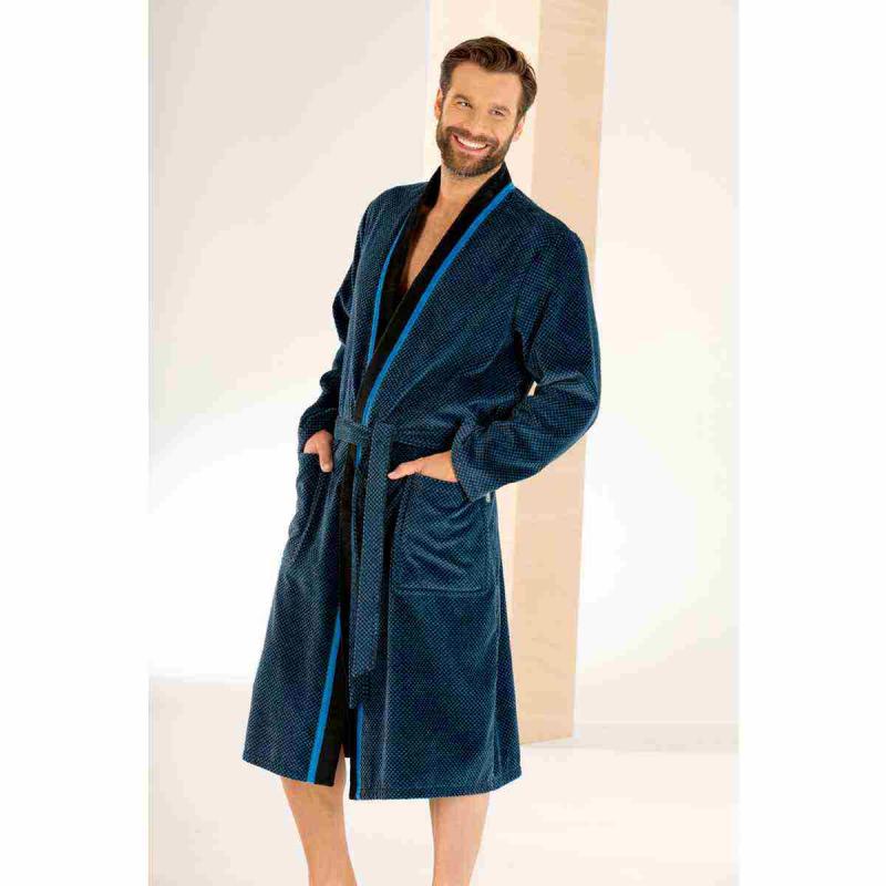 Mens bathrobe 4839-19 blau/schwarz