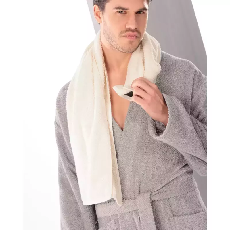 Cawö Men's Kimono Bathrobe Pure 5622-727 Stein