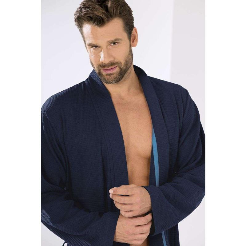 Cawö Men's Extra light Kimono Robe 816-14 Navy blue