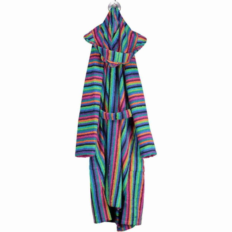 Kort färgglad morgonrock för dam av frotté. Badrock med huva online från CAWÖ.