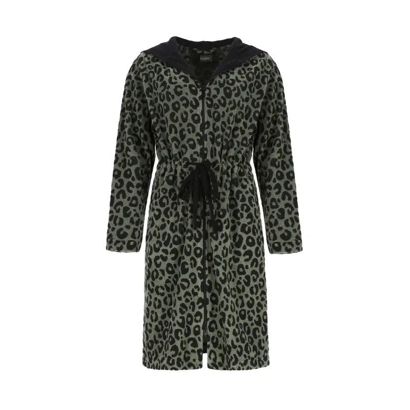 Cawö Leo 854-49 Women's Hooded Bathrobe Olive