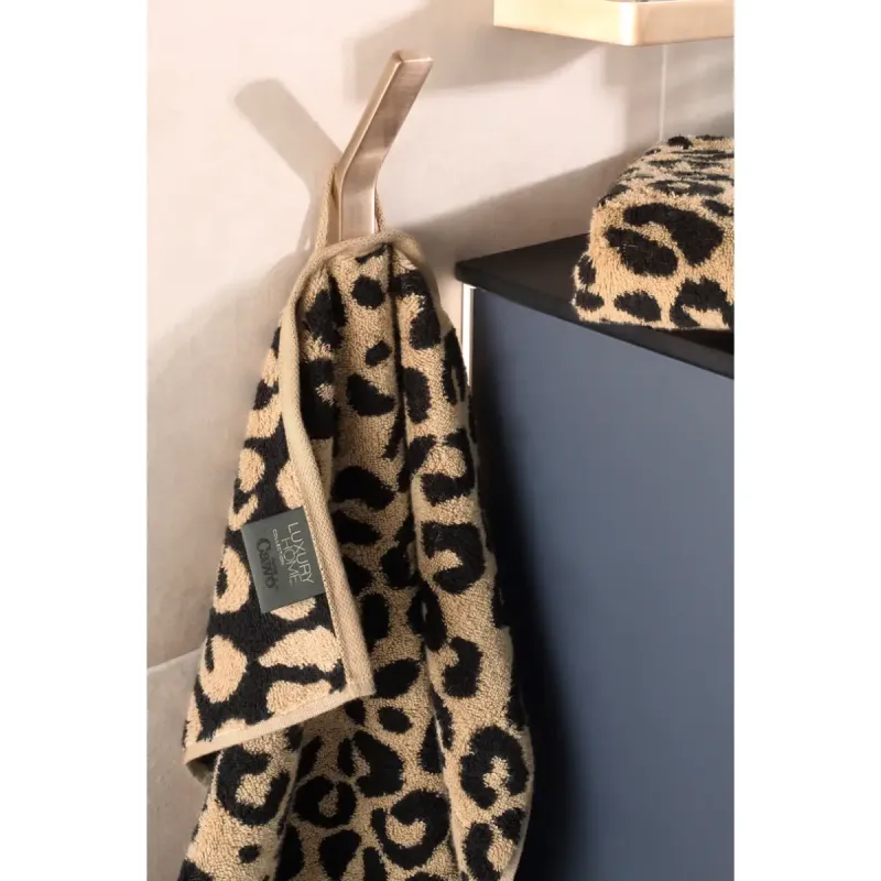 Cawö Leo cotton towel, leopard print – camel beige 540-39