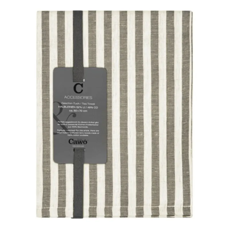 Cawö Linen Classics kitchen towels 2-pack striped metal grey 50×70 cm 537-73