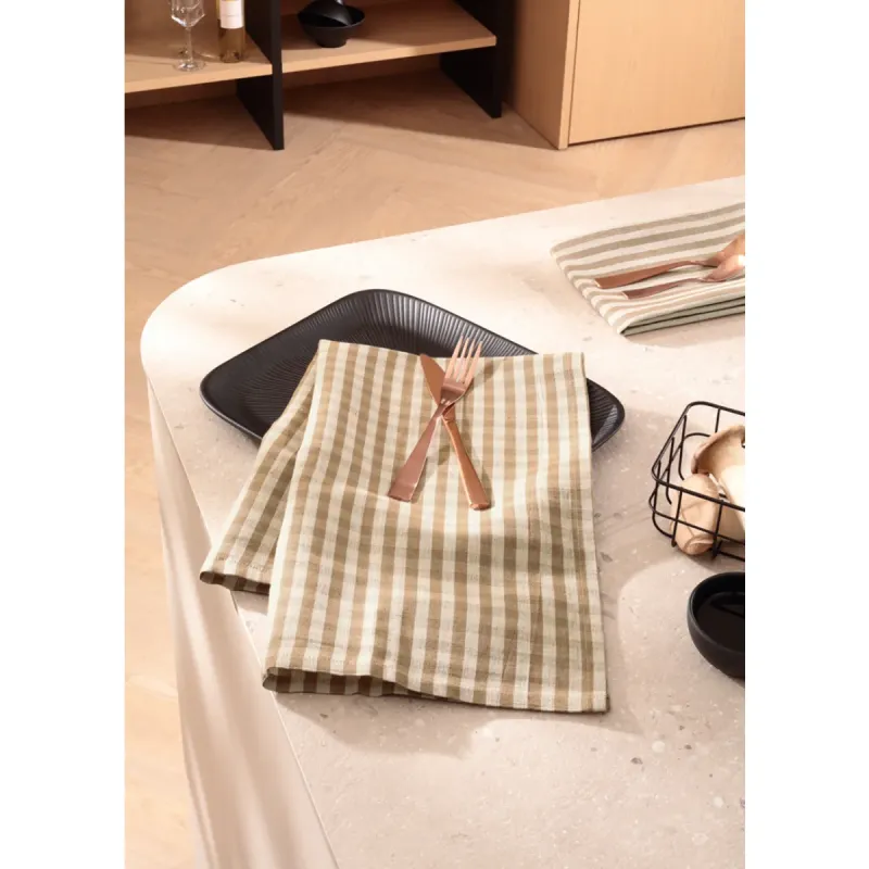 Cawö Linen Classics kitchen towels 2-pack striped natural beige 50×70 cm 537-33