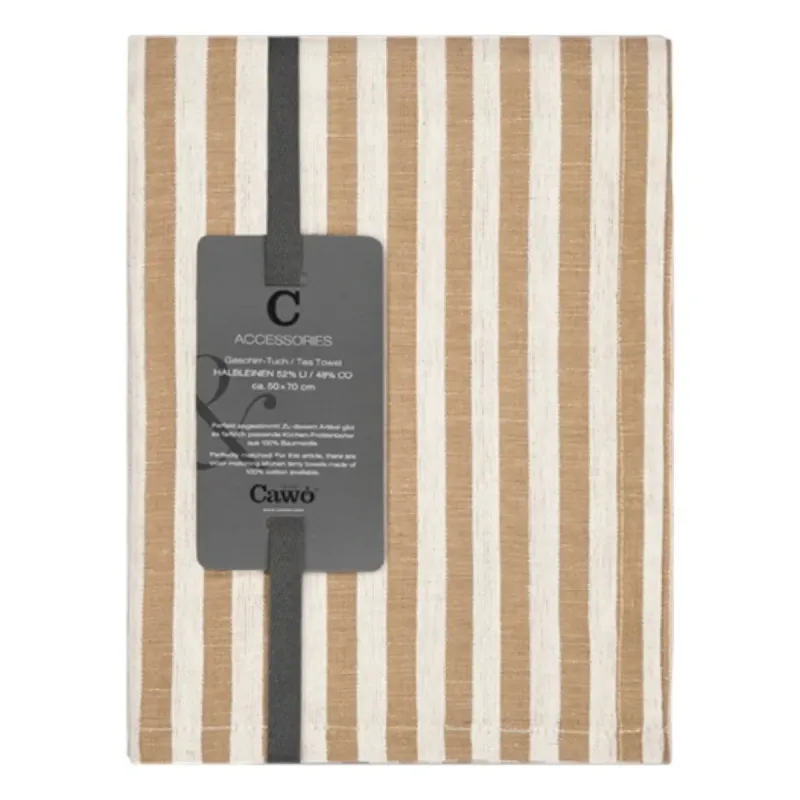 Cawö Linen Classics kitchen towels 2-pack striped natural beige 50×70 cm 537-33