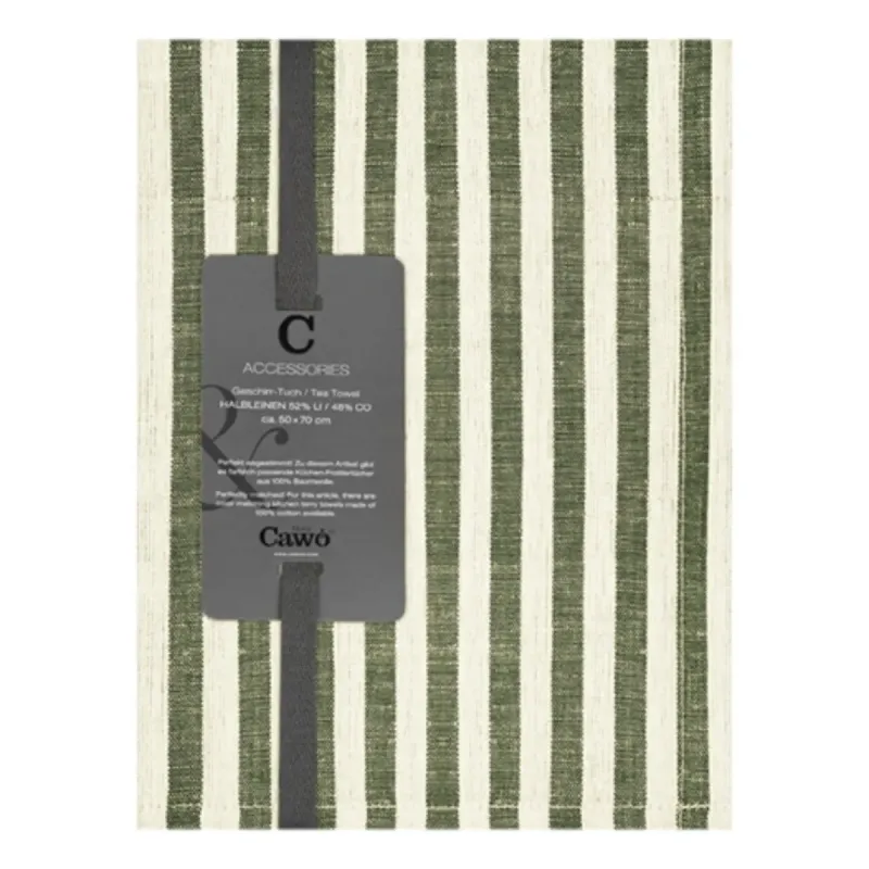 Cawö Linen Classics kitchen towels 2-pack striped olive green 50×70 cm 537-43