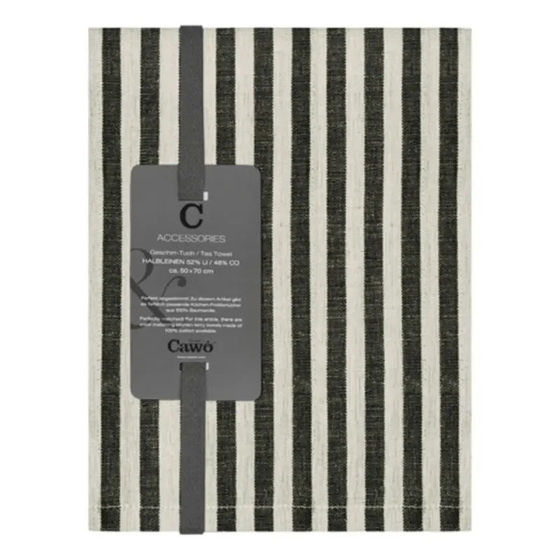 Cawö Linen Classics kitchen towels 2-pack striped black 50×70 cm 537-93