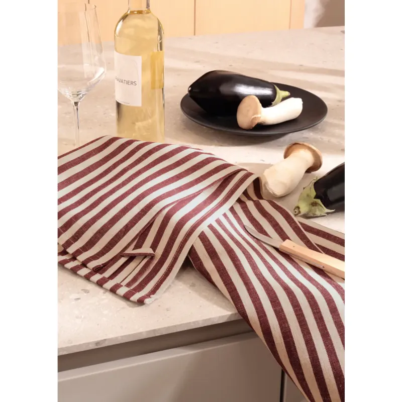 Cawö Linen Classics kitchen towels 2-pack striped burgundy 50×70 cm 537-83