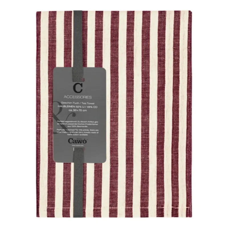 Cawö Linen Classics kitchen towels 2-pack striped burgundy 50×70 cm 537-83