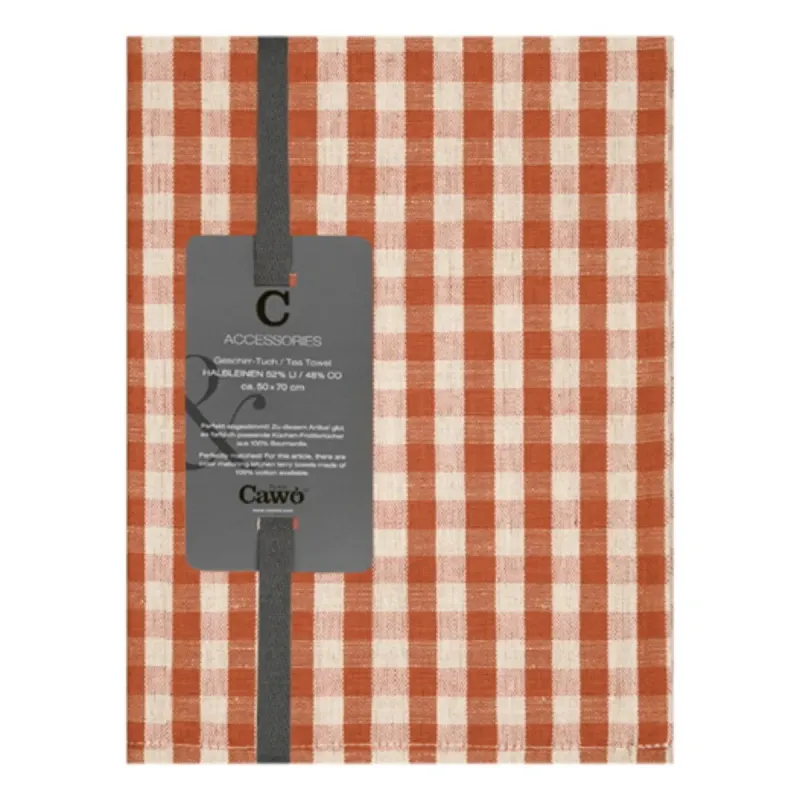 Cawö Linen Classics kitchen towels 2-pack checked copper 50×70 cm 538-30