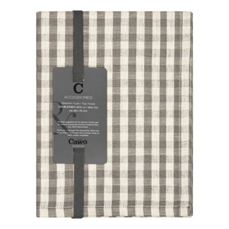 Cawö Linen Classics kitchen towels 2-pack checked metal grey 50×70 cm 538-73