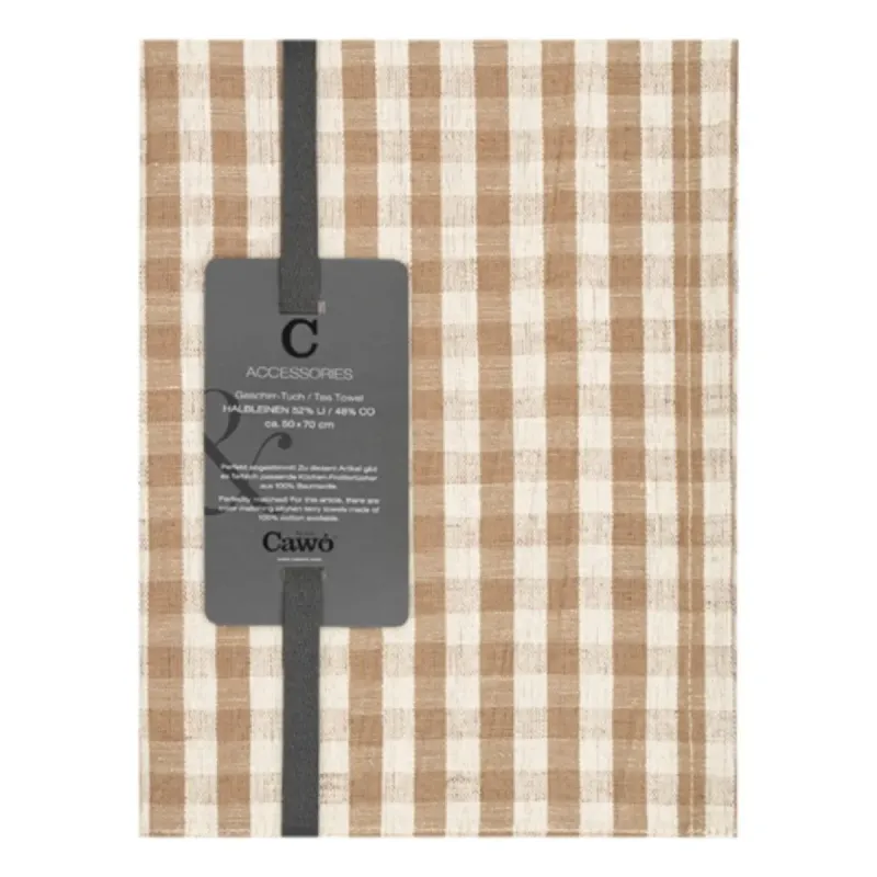 Cawö Linen Classics kitchen towels 2-pack checked natural beige 50×70 cm 538-33