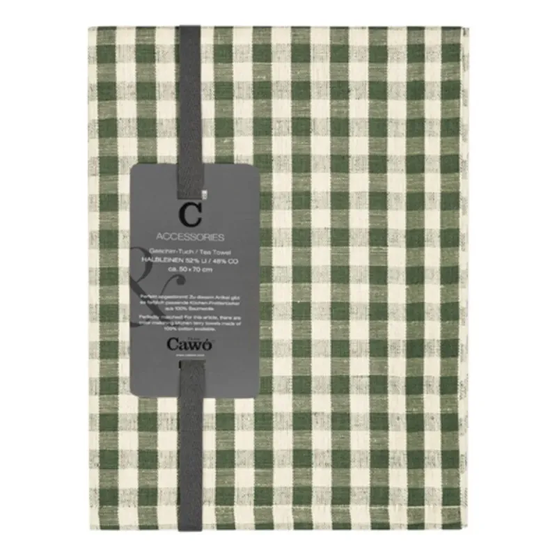 Cawö Linen Classics kitchen towels 2-pack checked olive green 50×70 cm 538-43