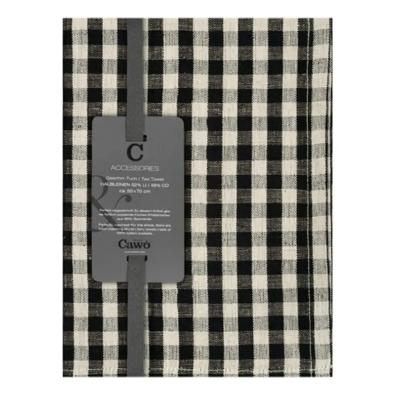 Cawö Linen Classics kitchen towels 2-pack checked black 50×70 cm 538-93