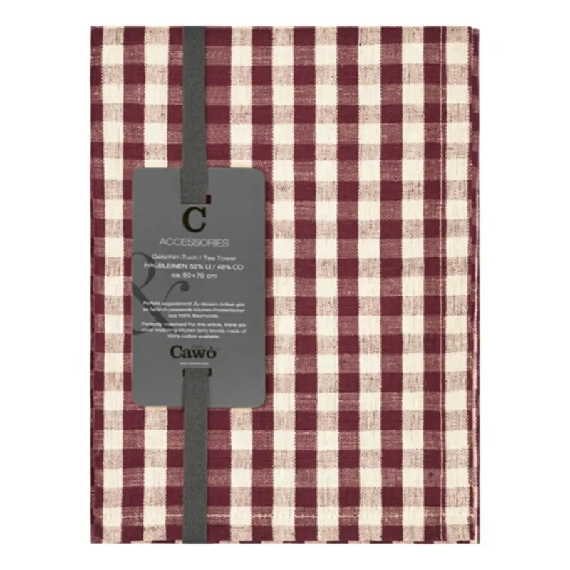 Cawö Linen Classics kitchen towels 2-pack checked burgundy 50×70 cm 538-83