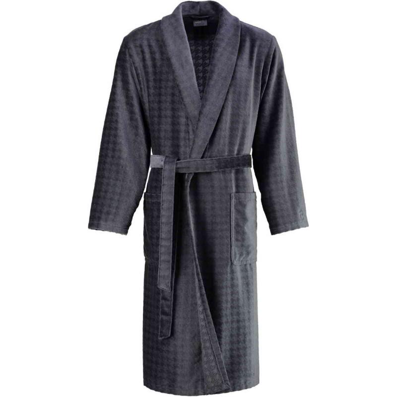 Cawö Luxury Home lång antracit velour morgonrock herr med sjalkrage