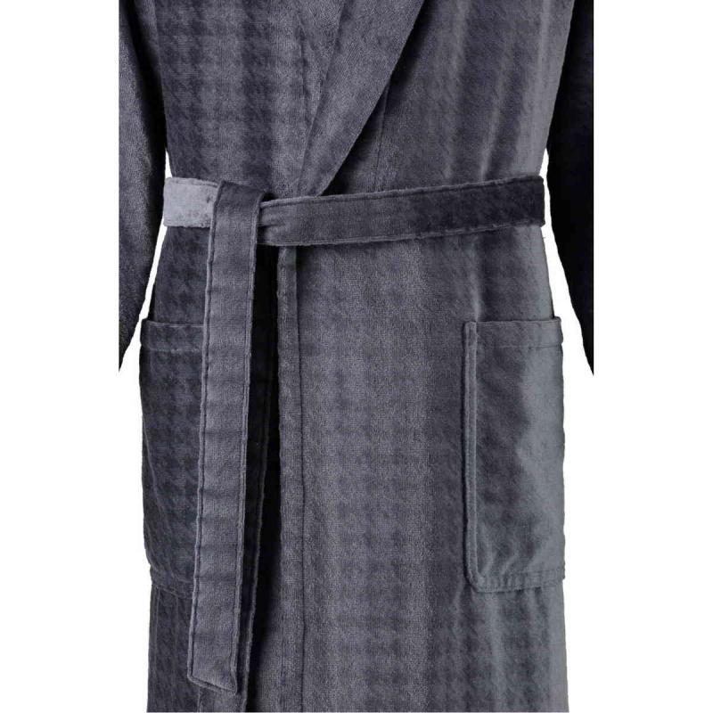 Cawö Luxury Home lång antracit velour morgonrock herr med sjalkrage