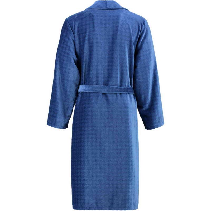 Cawö Luxury Home shawl collar sapphire blue long velour bathrobe