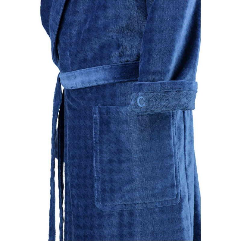 Cawö Luxury Home shawl collar sapphire blue long velour bathrobe