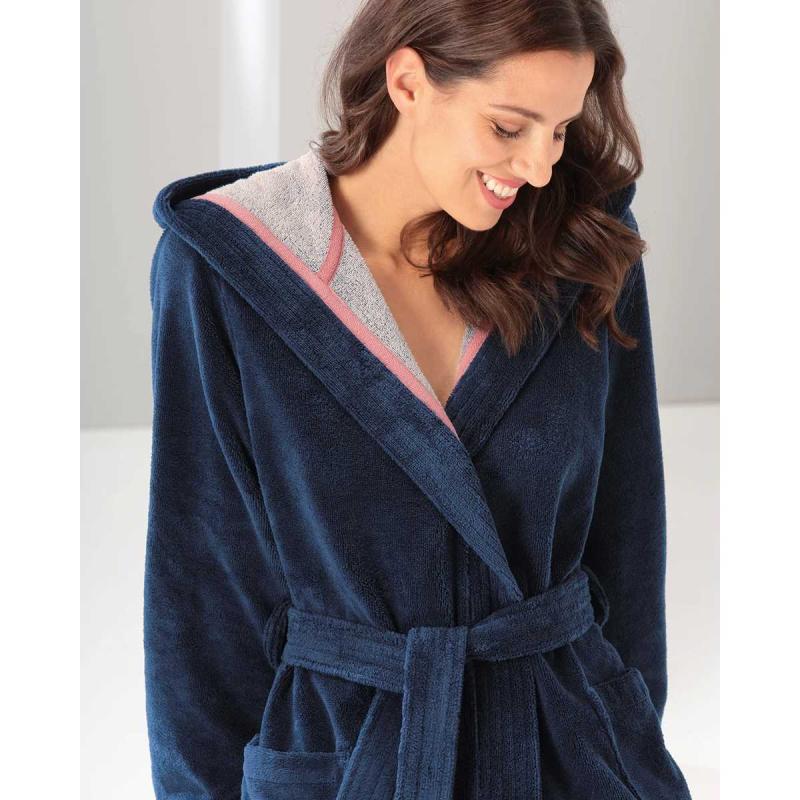 Cawö Women's Bathrobe with Hood 830-12 Marine