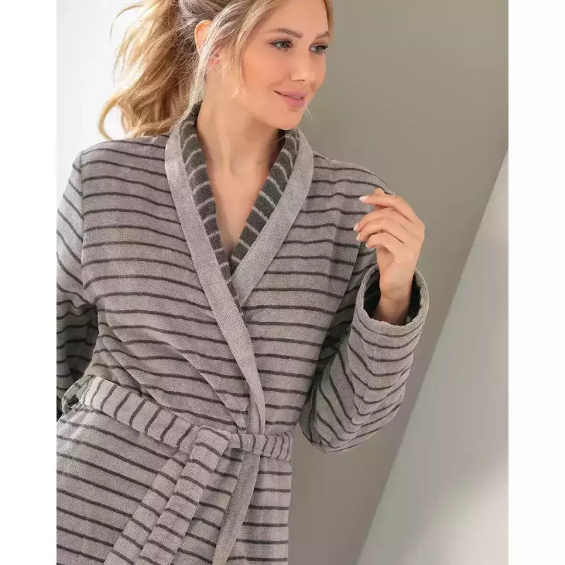 Cawö Women's Bathrobe with Shawl Collar 1491-77 Stein