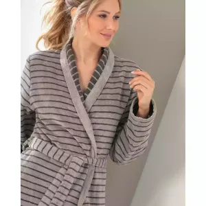 Cawö Women's Bathrobe with Shawl Collar 1491-77 Stein