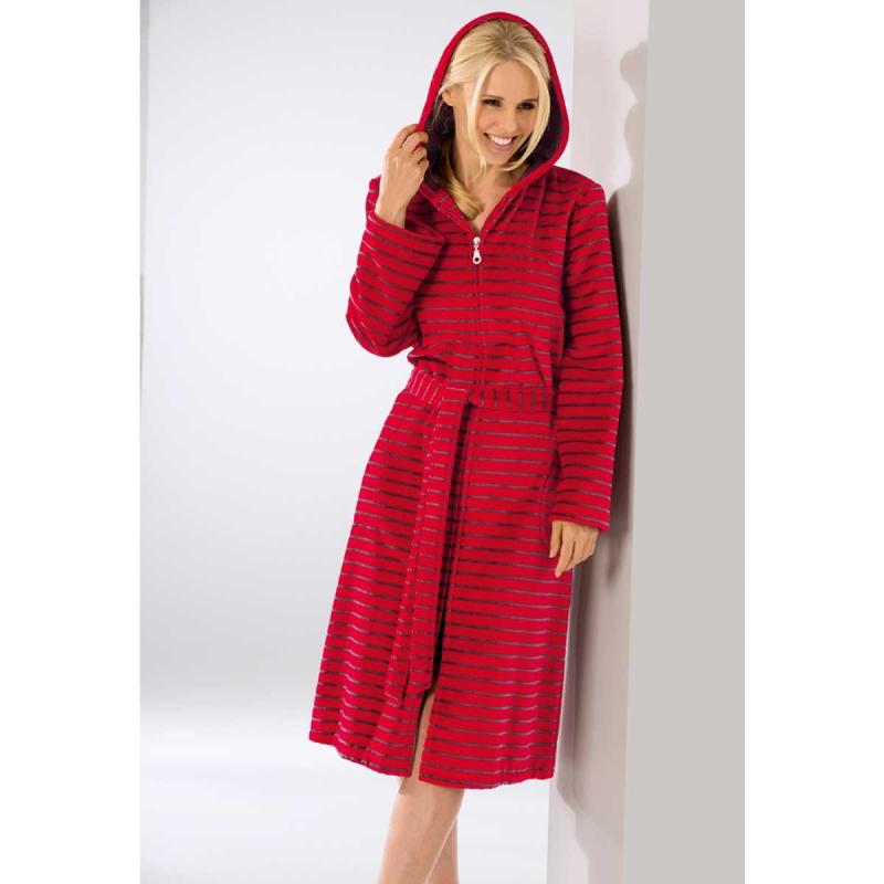 Cawö Women's Bathrobe with Hood 1492-27 Red