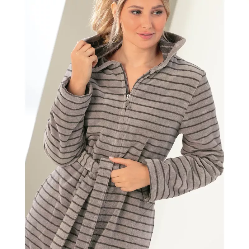 Cawö Women's Bathrobe with Hood 1492-77 Stein