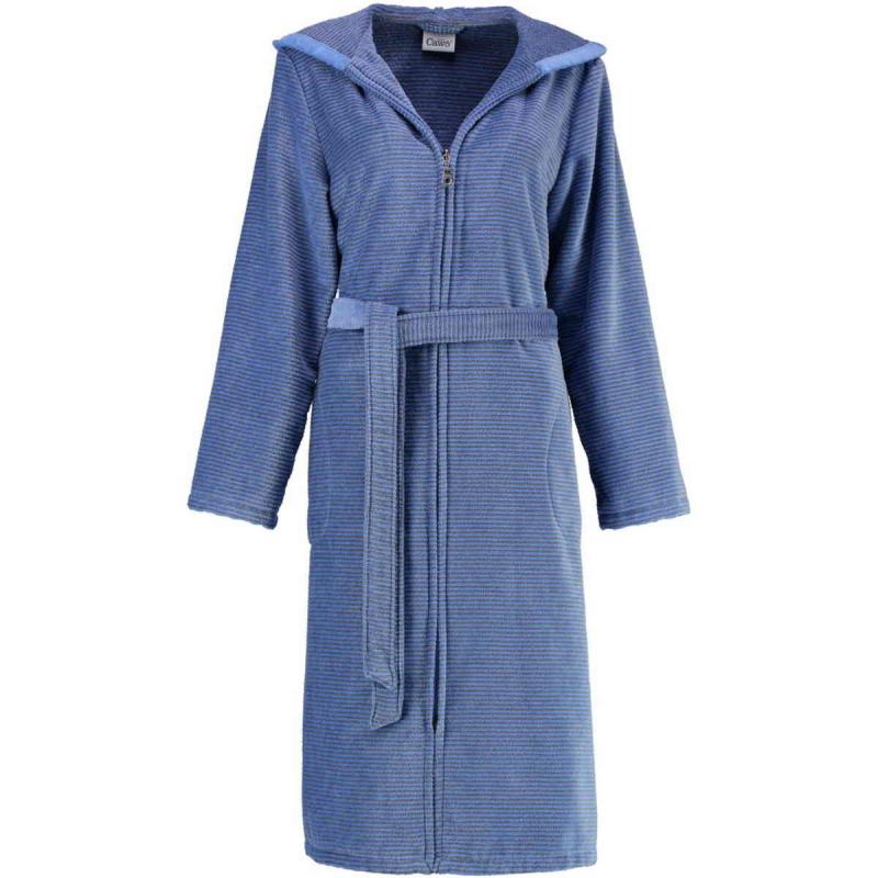Cawö women's bathrobe long blue hooded velour zipper robe online