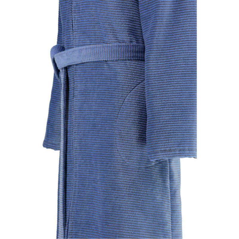 Cawö morgonrock dam lång blå badrock med huva & dragkedja velour