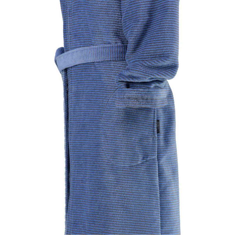 Cawö morgonrock dam lång blå badrock med huva & dragkedja velour