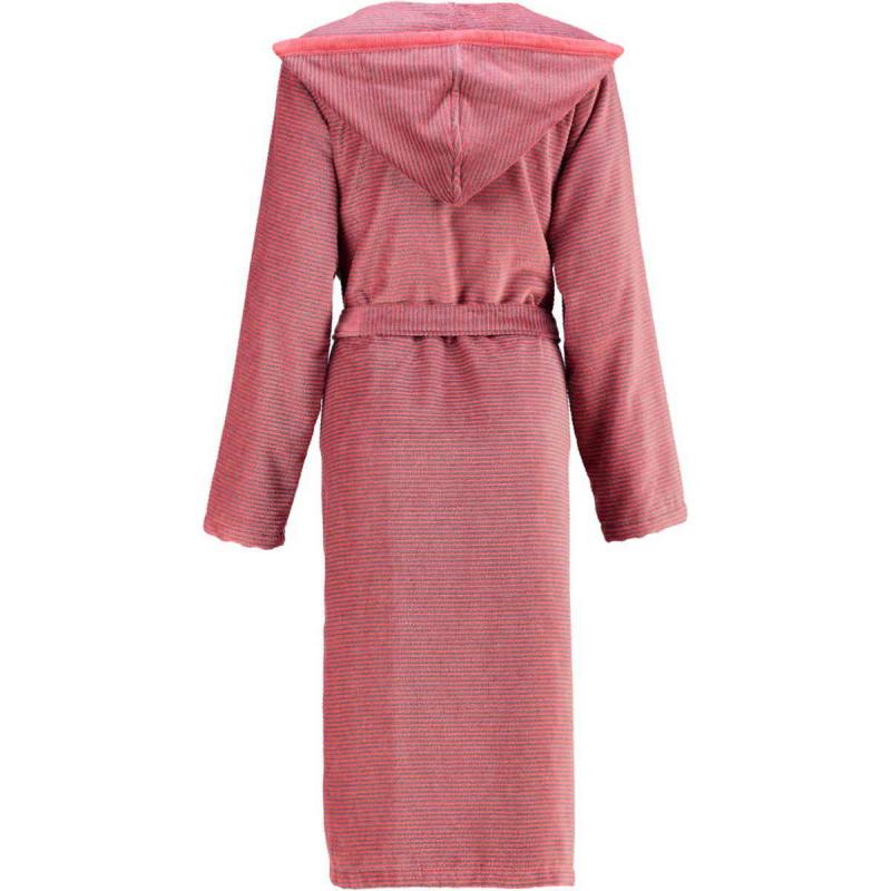 Cawö women's bathrobe long red hooded velour zipper robe 6432-27