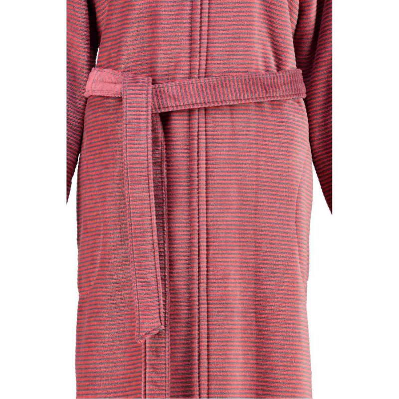 Cawö women's bathrobe long red hooded velour zipper robe 6432-27