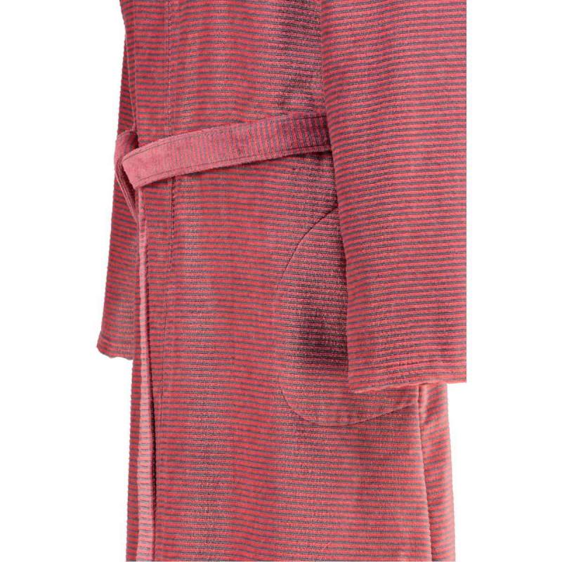Cawö women's bathrobe long red hooded velour zipper robe 6432-27