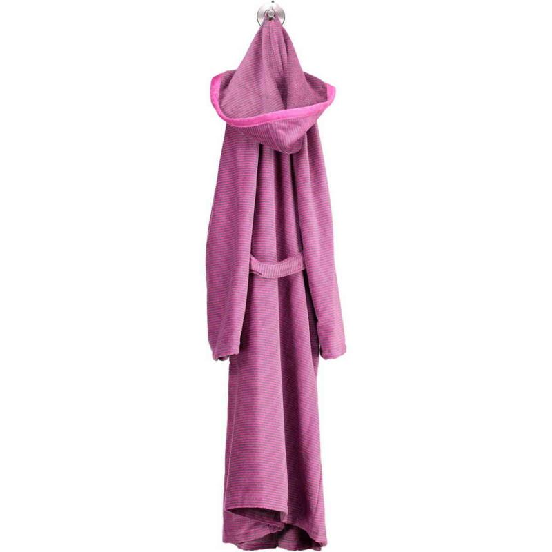 Cawö women's bathrobe long pink hooded velour zipper robe 6432-87