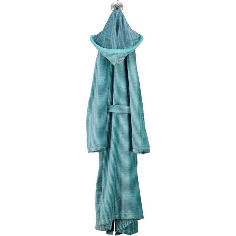 Cawö women's bathrobe long turquoise hooded zipper robe 6432-47