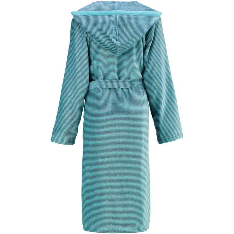 Cawö women's bathrobe long turquoise hooded zipper robe 6432-47