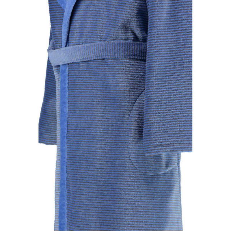 Cawö morgonrock dam lång blå badrock med huva velour 6425-17