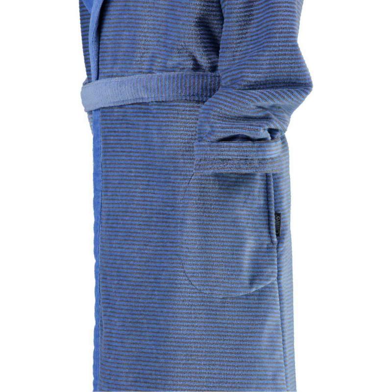Cawö morgonrock dam lång blå badrock med huva velour 6425-17