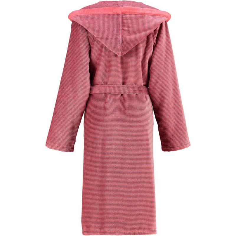 Cawö morgonrock dam lång röd badrock med huva velour 6425-27