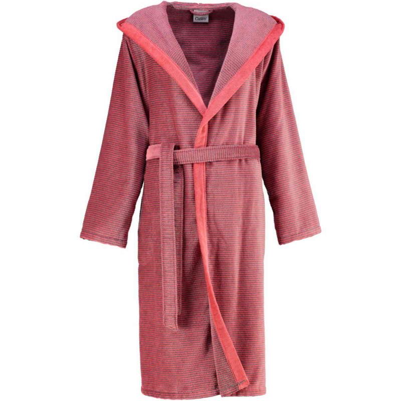 Cawö morgonrock dam lång röd badrock med huva velour 6425-27