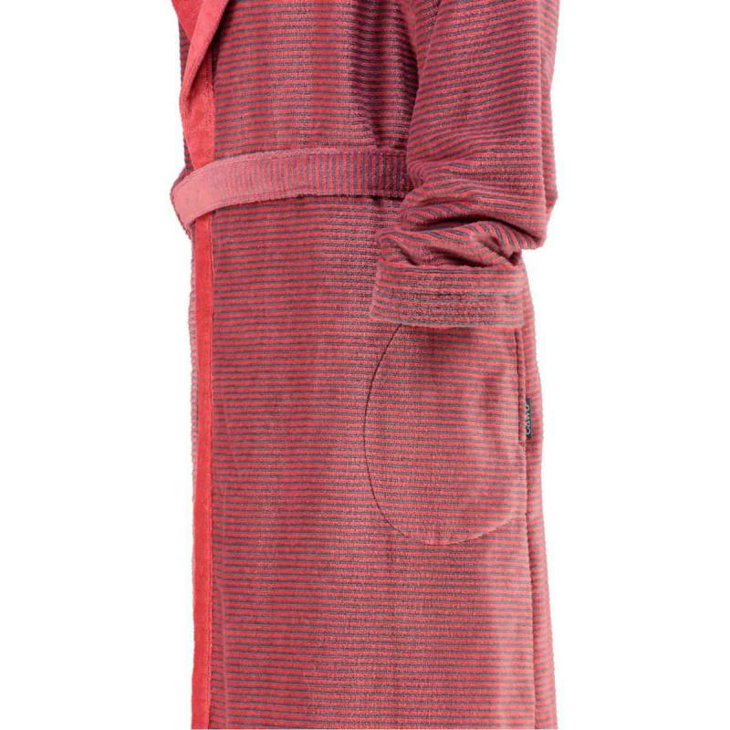 Cawö morgonrock dam lång röd badrock med huva velour 6425-27