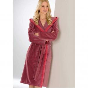 Cawö morgonrock dam lång röd badrock med huva velour 6425-27