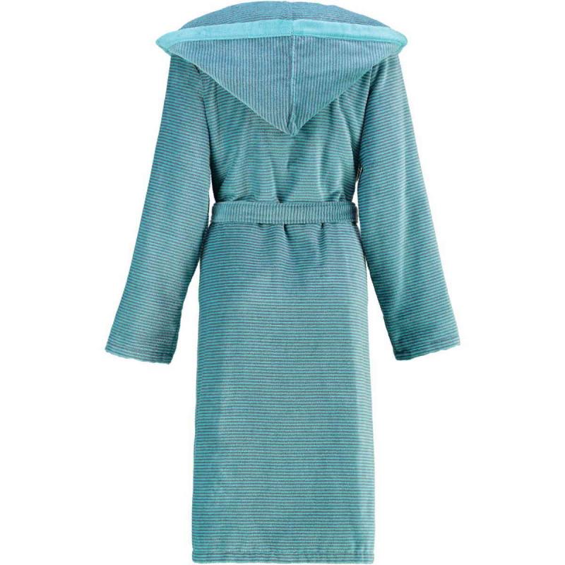 Cawö women's bathrobe long turquoise hooded velour robe 6425-47